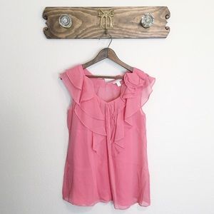 Garnet Hill Sleeveless Ruffle Blouse Coral Pink 6